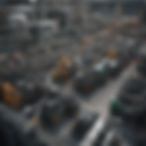 Aerial view of a plastic bottle manufacturing plant showcasing large machinery.