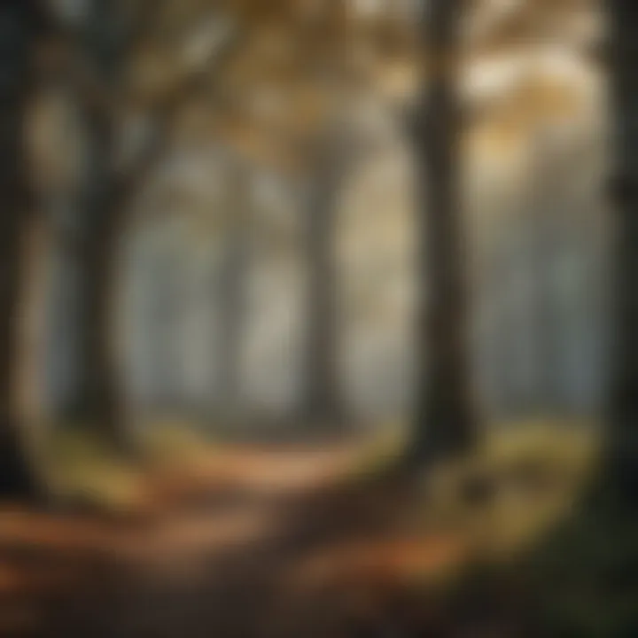 Forest ecosystem with oak trees in the background