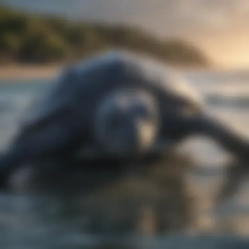 Leatherback sea turtle swimming in open ocean