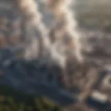 Aerial view of industrial facilities emitting smoke into the atmosphere