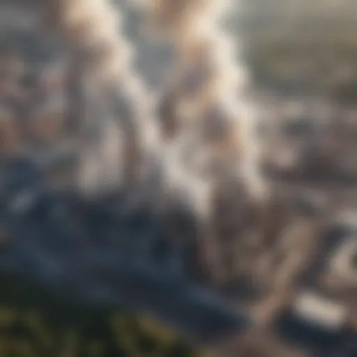 Aerial view of industrial facilities emitting smoke into the atmosphere