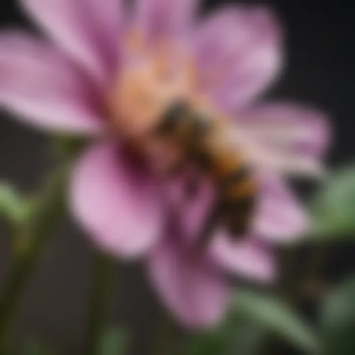 A close-up view of a bee pollinating a vibrant flower