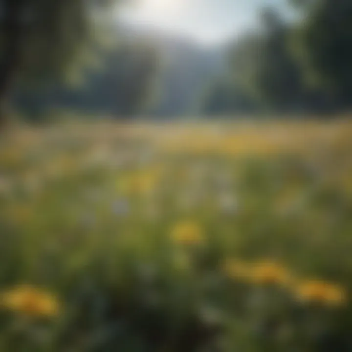 A peaceful meadow filled with wildflowers and bees