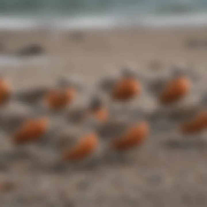 A flock of red knots resting on a beach during migration