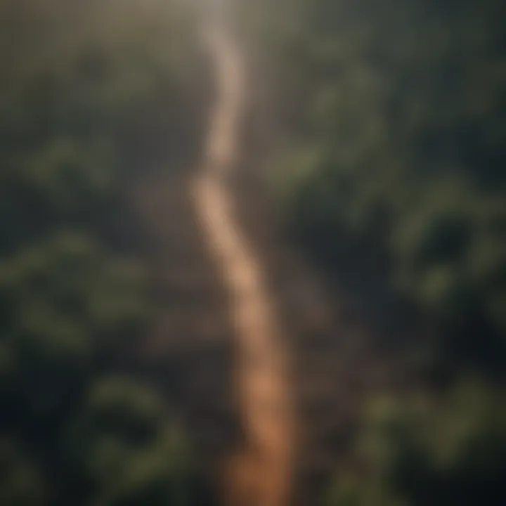 Aerial view of a deforested area showing the impact of climate change