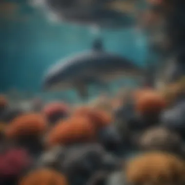 Porpoise in Its Natural Habitat A serene underwater scene showcasing a porpoise swimming gracefully among coral reefs.