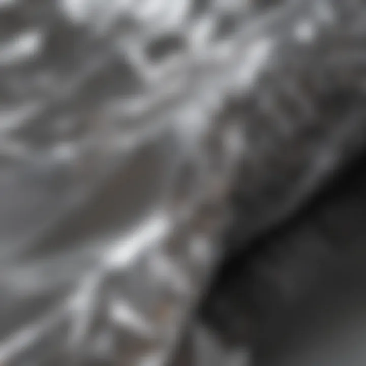 Close-up view of aluminum foil showcasing its reflective surface and flexibility