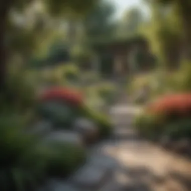 Sustainable Landscaping: A Model Garden A vibrant garden showcasing sustainable practices with native plants and efficient design