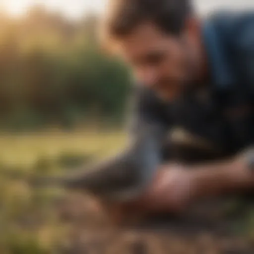 A wildlife veterinarian examining an injured bird in the field.