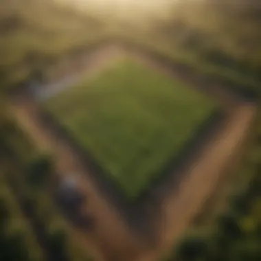 Aerial view of a sustainable farming landscape showcasing diverse crops and natural habitats.