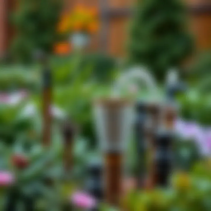 Artistic Design of Rain Spouts in Garden Spaces Artistic arrangement of various rain spouts in a garden setting