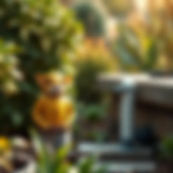 Sustainable Water Management with Rain Spouts Rain water management system in a sustainable landscape