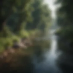 A serene view of a river flowing through lush greenery