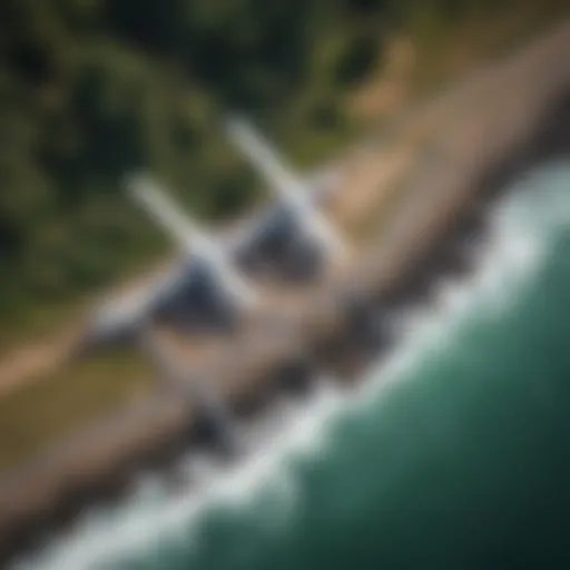 Aerial view of tidal power plant on coastline