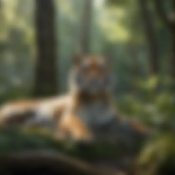 Tiger resting in lush green forest