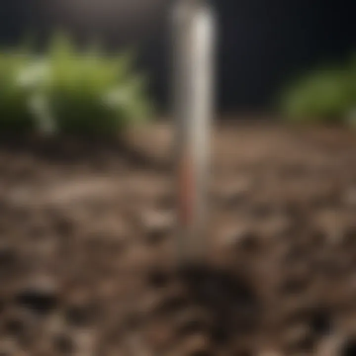Soil thermometer indicating optimal temperature for fertilization