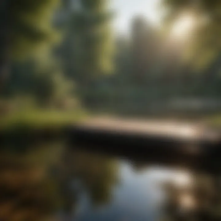 Tranquil Pond Setting with Wooden Dock