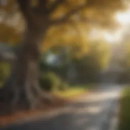 A vibrant tree obstructing a driveway