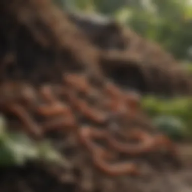 Compost pile with earthworms breaking down waste