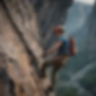 Rock climbing against a dramatic mountain backdrop