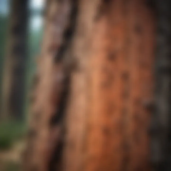 Close-up view of bark beetle infested tree bark