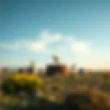 A serene landscape depicting various types of water wells