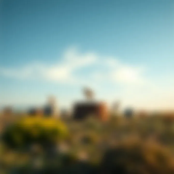 A serene landscape depicting various types of water wells