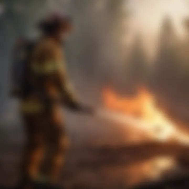 Firefighters battling a blaze in a rural area