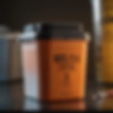 Sharps Container with Safety Features A close-up view of a sharps container with safety features