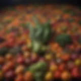 A vibrant display of fresh produce juxtaposed with spoiled food, highlighting the contrast of food waste.