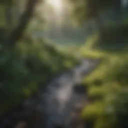 A picturesque view of a headwaters stream surrounded by lush vegetation.