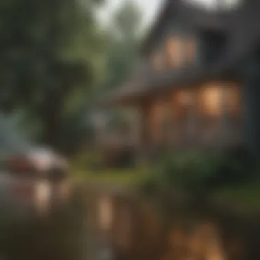 Financial Strategies for Flood Risks A homeowner strategizing financial planning for potential flood-related damage with charts and graphs.