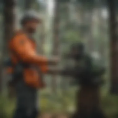 An arborist conducting a tree inventory in a forest