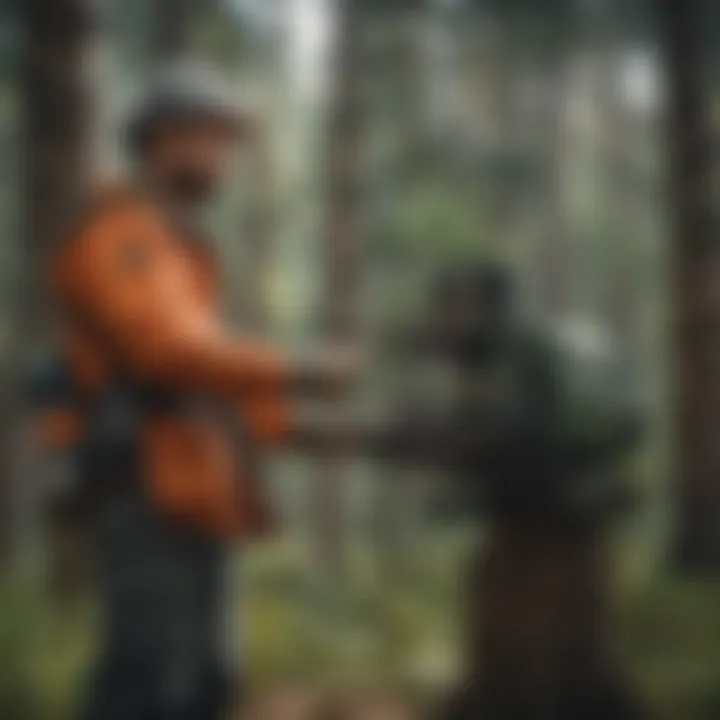 An arborist conducting a tree inventory in a forest