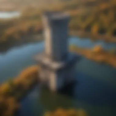 Aerial View of Reservoir Tower An aerial perspective of a reservoir tower showcasing its operational mechanisms