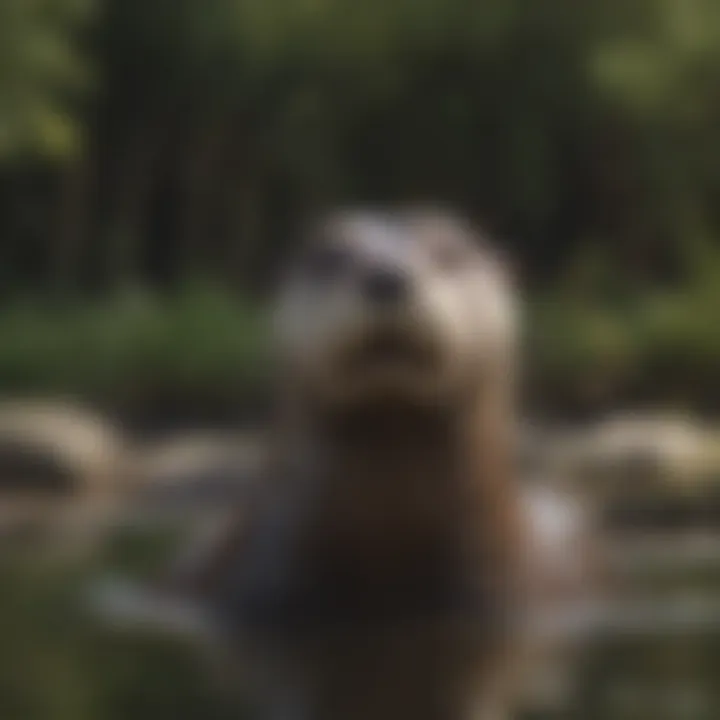 River otters communicating through vocalizations and body language