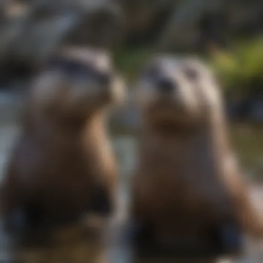 A playful group of river otters engaging in social interaction