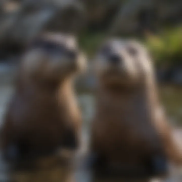 A playful group of river otters engaging in social interaction