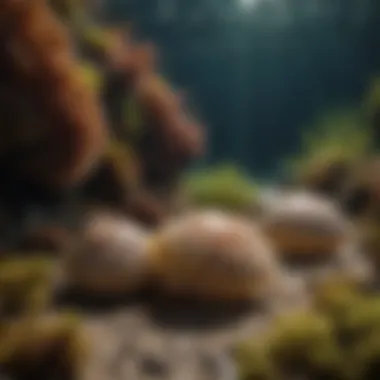 Scallops in Their Natural Environment An underwater scene depicting scallops nestled in their natural habitat on the ocean floor.