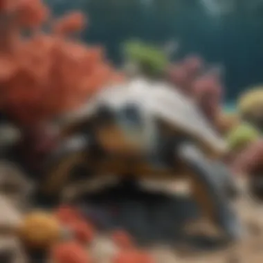 Sea Turtles and Their Coral Reef Ecosystem A sea turtle surrounded by coral reefs teeming with life