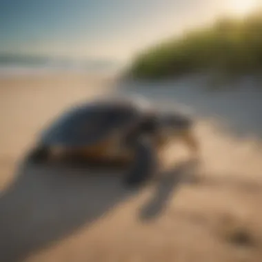 A sea turtle hatchling making its way to the ocean