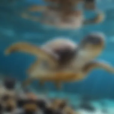 The Grace of Sea Turtles in Their Natural Habitat A vibrant sea turtle gliding through clear blue waters