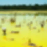 Vibrant toxic algae bloom in a freshwater lake