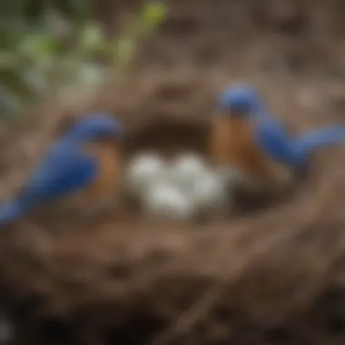 Breeding Habits of Bluebirds Close-up of a bluebird nest with eggs, representing breeding and longevity