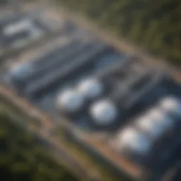 Aerial view of a modern wastewater treatment facility showcasing advanced technology.