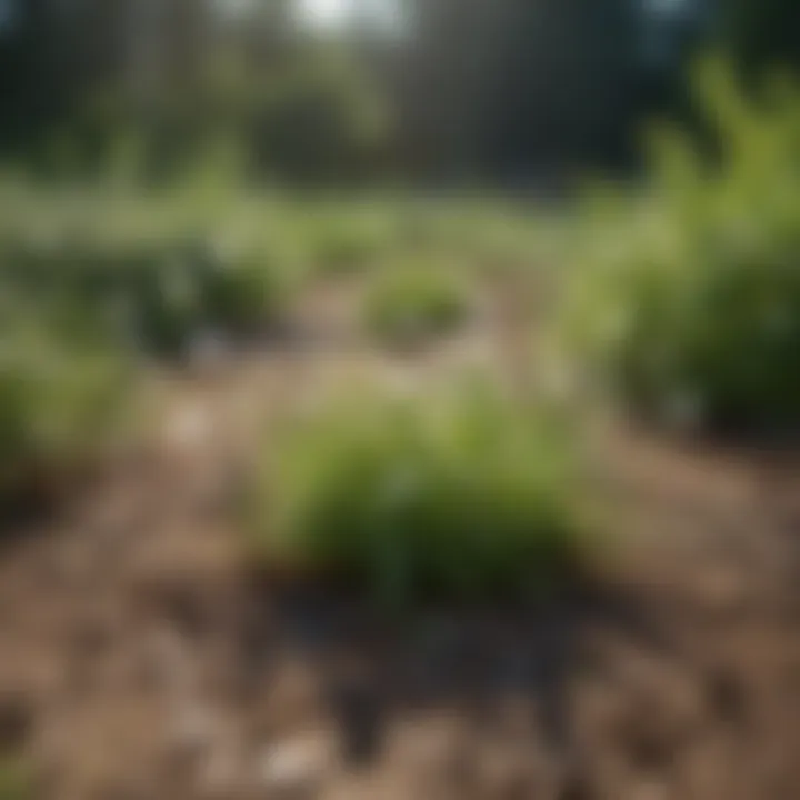 A serene garden scene demonstrating sustainable management practices for controlling weeds