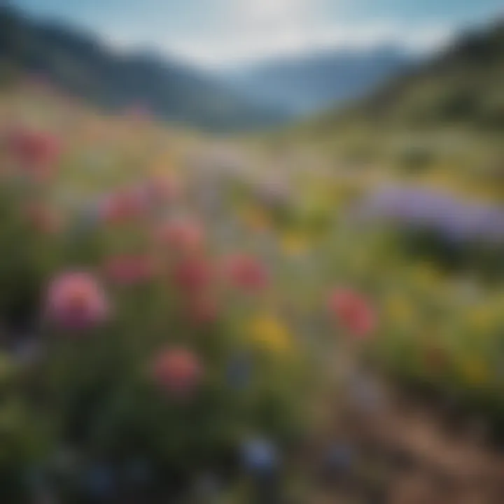 Vibrant wildflowers in full bloom against a backdrop of a clear blue sky