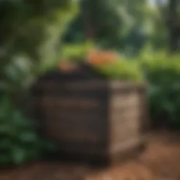 A vibrant compost bin surrounded by lush greenery
