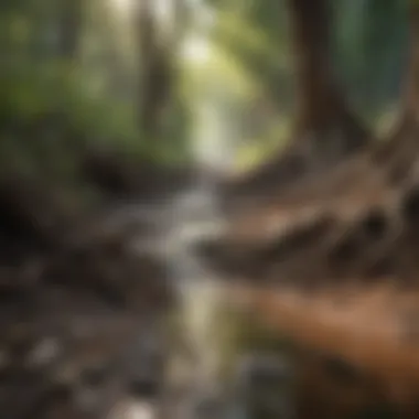 Root System Preventing Erosion Root system of a tree anchoring soil and preventing erosion