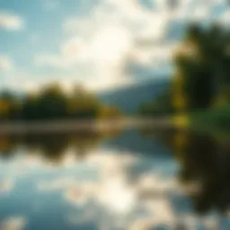 A serene lake reflecting the sky, ideal fishing conditions